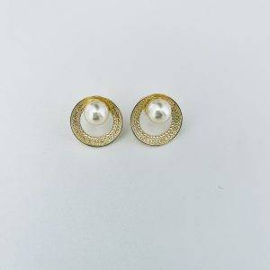 Aros con Perla de Río Enchapados en Oro2,4 Cm.