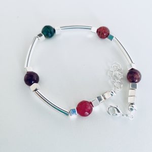Pulsera con Agatas Enchapada en Plata  18 Cm.