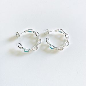 Aros Argolla, Tegido Cadena Enchapados en Plata 3,5 Cm.