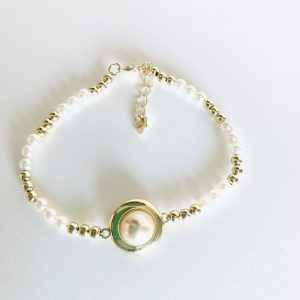 Pulsera con Perlas Shell, Balines Enchapada en Oro