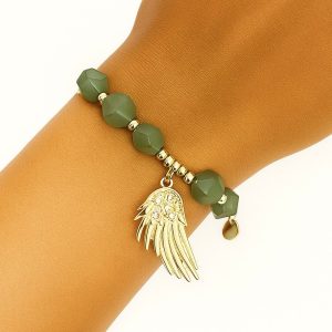 Pulsera Piedra Natural, Enchapada en Oro 18 Cm.