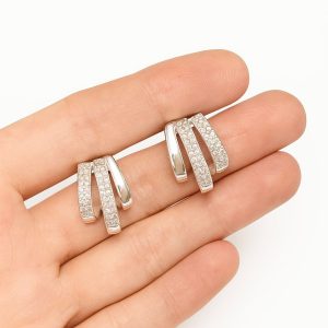 Aros Argolla Triple con Circón Enchapados en Plata 2,2 Cm.