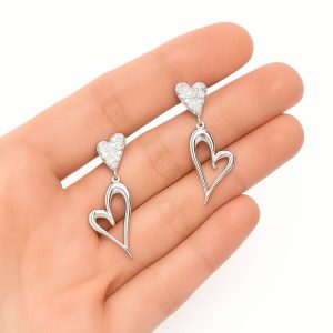 Aros Corazón Doble Circón, Enchapados en Plata 4,4  Cm.