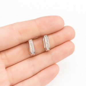 Aros Argollas Cuadrados Circón, Enchapados en Plata 1,9 Cm.    a