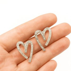 Aros Corazón Circón, Enchapados en Plata 2,9 Cm.