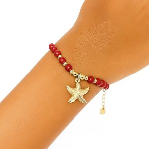 Pulsera con Ágatas, Estrella de Mar, Enchapada en Oro 18 Cm.