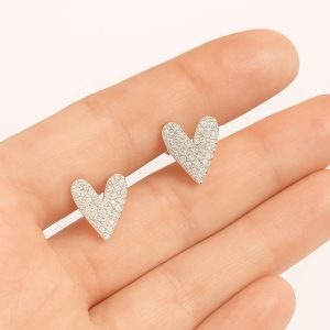 Aros Corazón Circón, Enchapados en Plata 1,8 Cm.