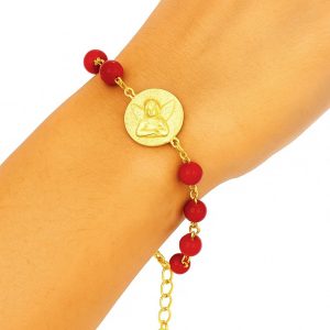 Pulsera con Ágatas, Enchapada en Oro 18 Cm.