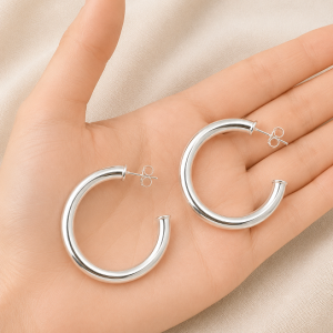 Aros Argollas Enchapados en Plata 3,8 Cm.