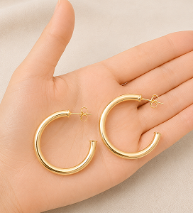 Aros Argolla Enchapados en Oro 3,8 Cm.