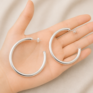 Aros Argollas Enchapados en Plata 6,8 Cm.