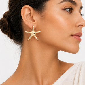 Aros Estrella Enchapados en Oro 4,4 Cm.