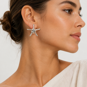 Aros Estrella Bañados en Plata 4,4 Cm.