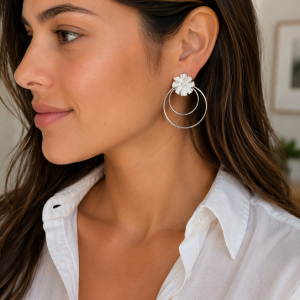 Aros Flor Redondo, Enchapados en Plata 7,2 Cm.