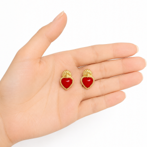 Aros Corazón Detente Enchapados en Oro y Resina 1,3 Cm.