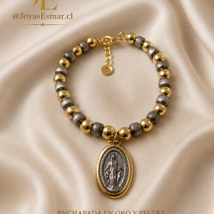Pulsera con Virgen de los Rayos, Enchapada en Oro y Peltre