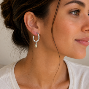 Aros Enchapados en Plata con Perla de Rio 3,5 Cm.