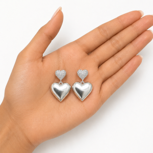 Aros Corazón Doble, Enchapados en Plata 3,2 Cm.