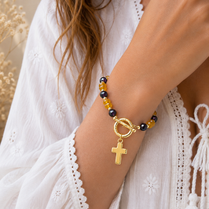 Pulsera Enchapada en Oro con Ágatas 18 Cm.
