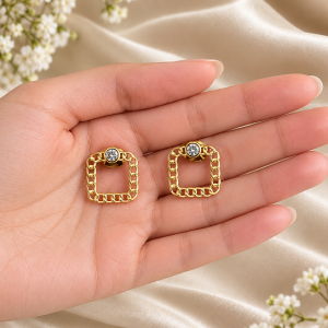 Aros Enchapados en Oro con Circón 1,4 Cm.