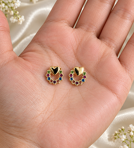 Aros Enchapados en Oro con Cristales de Colores 1,2 Cm.