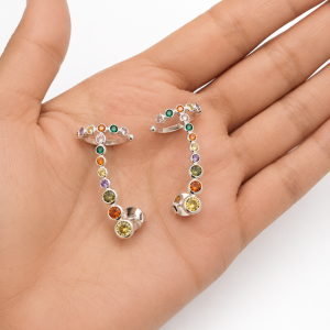 Aros Trepador con Cristales, Enchapados en Plata 2,9 Cm.