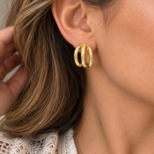 Aros Triple Argollas Enchapados en Oro 1,5 Cm.