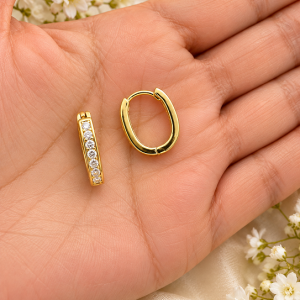 Aros Argollas Enchapados en Oro con Circón, 1 Cm.