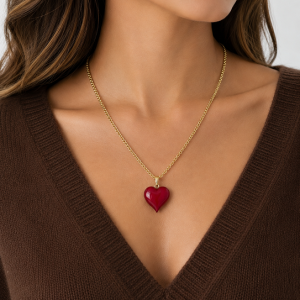 Collar Corazón con Resina, Enchapado en Oro 45 Cm.