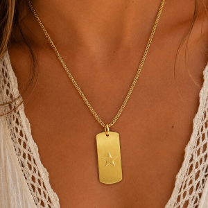 Collar placa estrella, Enchapado en Oro 45 Cm.