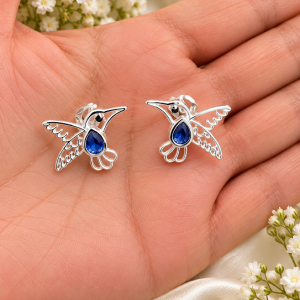 Aros Colibríes Enchapados en Plata con Circón, 1 Cm.
