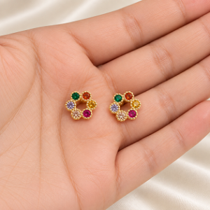 Aros Enchapados en Oro, con Cristales de Colores 1 Cm.