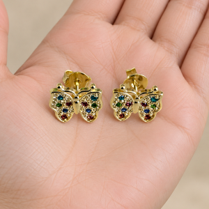 Aros Mariposa, Enchapados en Oro con Cristales 1,3 Cm.